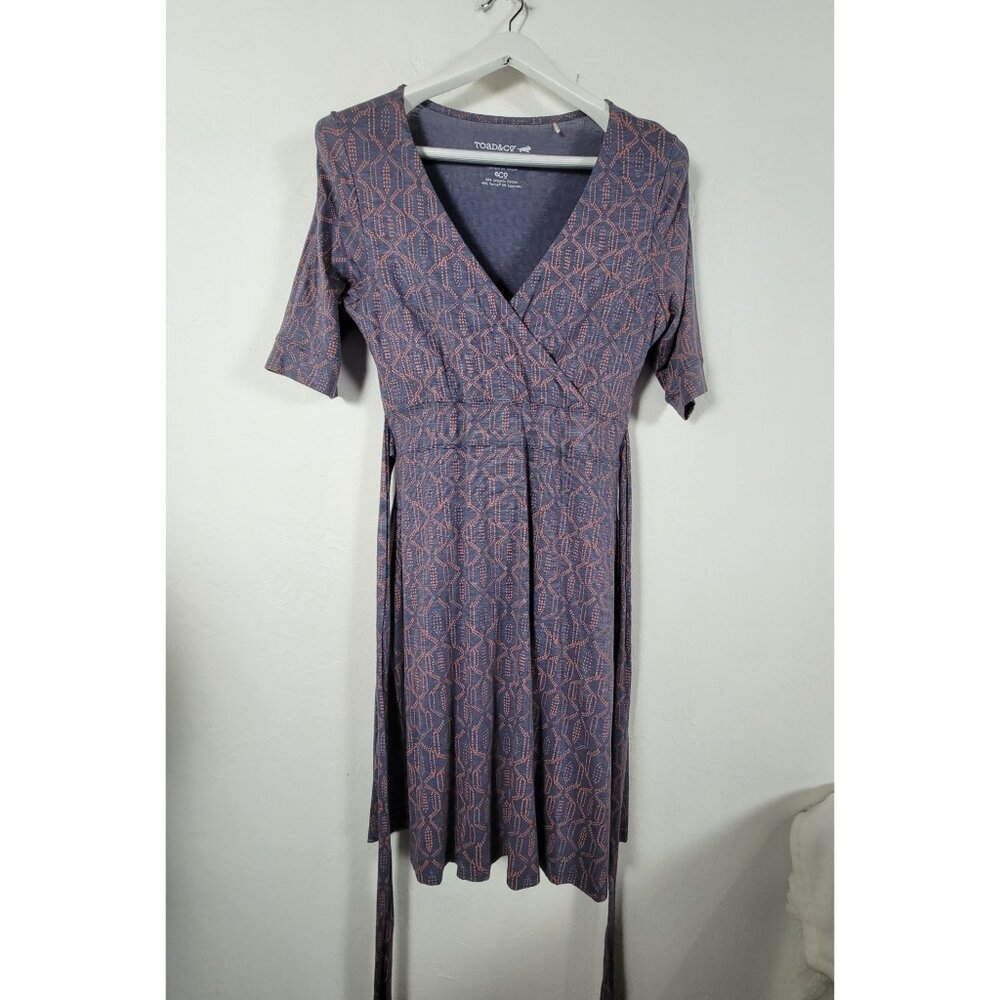 Toad&Co Cue Wrap Cafe Dress Small Elbow Sleeve Organic Cotton Stretch Tie-Waist - Picture 1 of 10